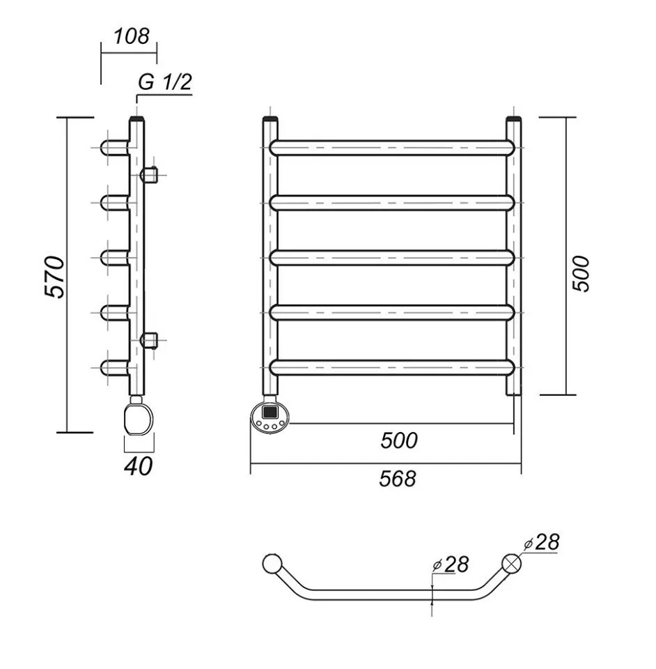 Полотенцесушитель электрический Domoterm Лаура Плюс П5 500х500 АБР EL, античная бронза