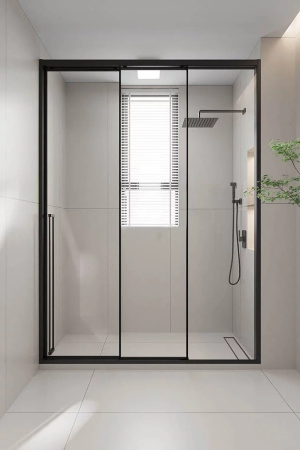 Душевая дверь раздвижная Veconi Premium Prato 300 B-R, 1200х2000, черный матовый, стекло прозрачное