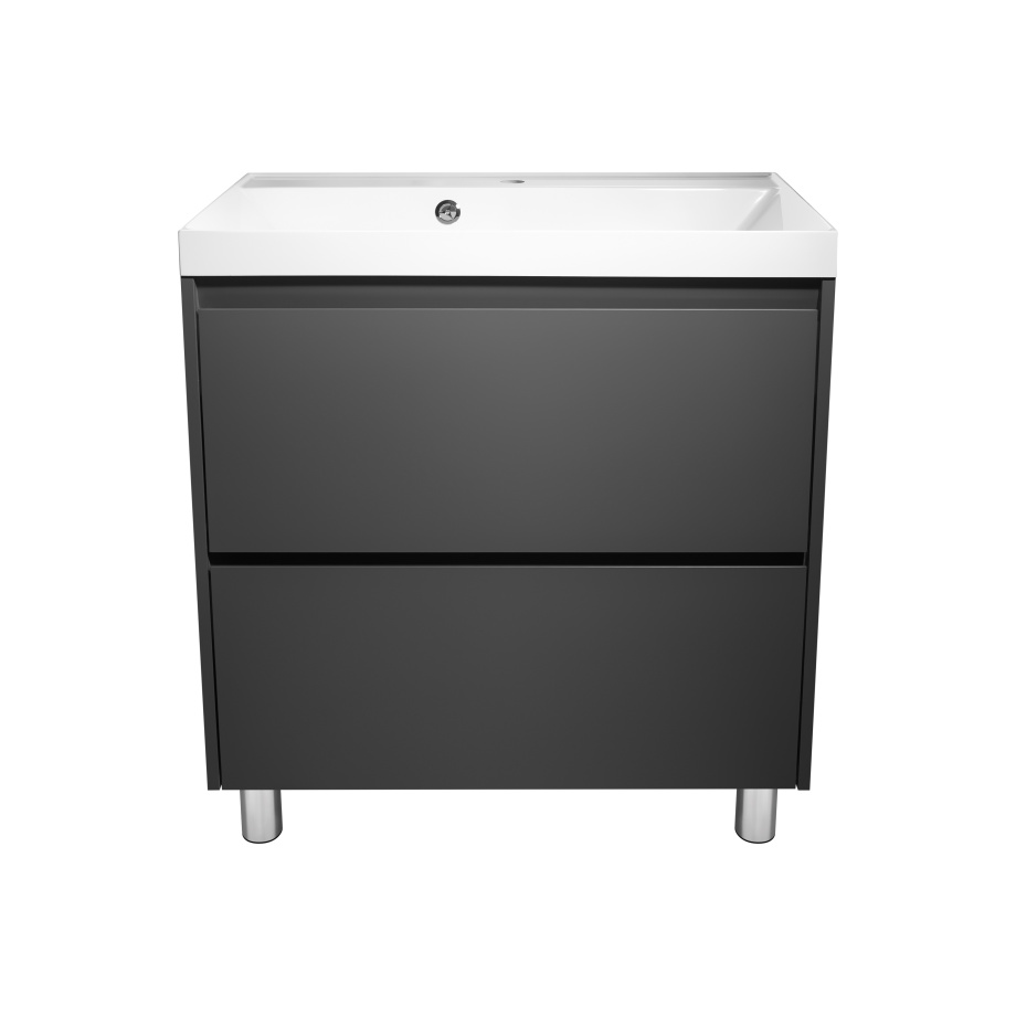 Тумба с раковиной Stella Polar Борнео 80, 2 ящ., Люкс, напольная, графит матовый