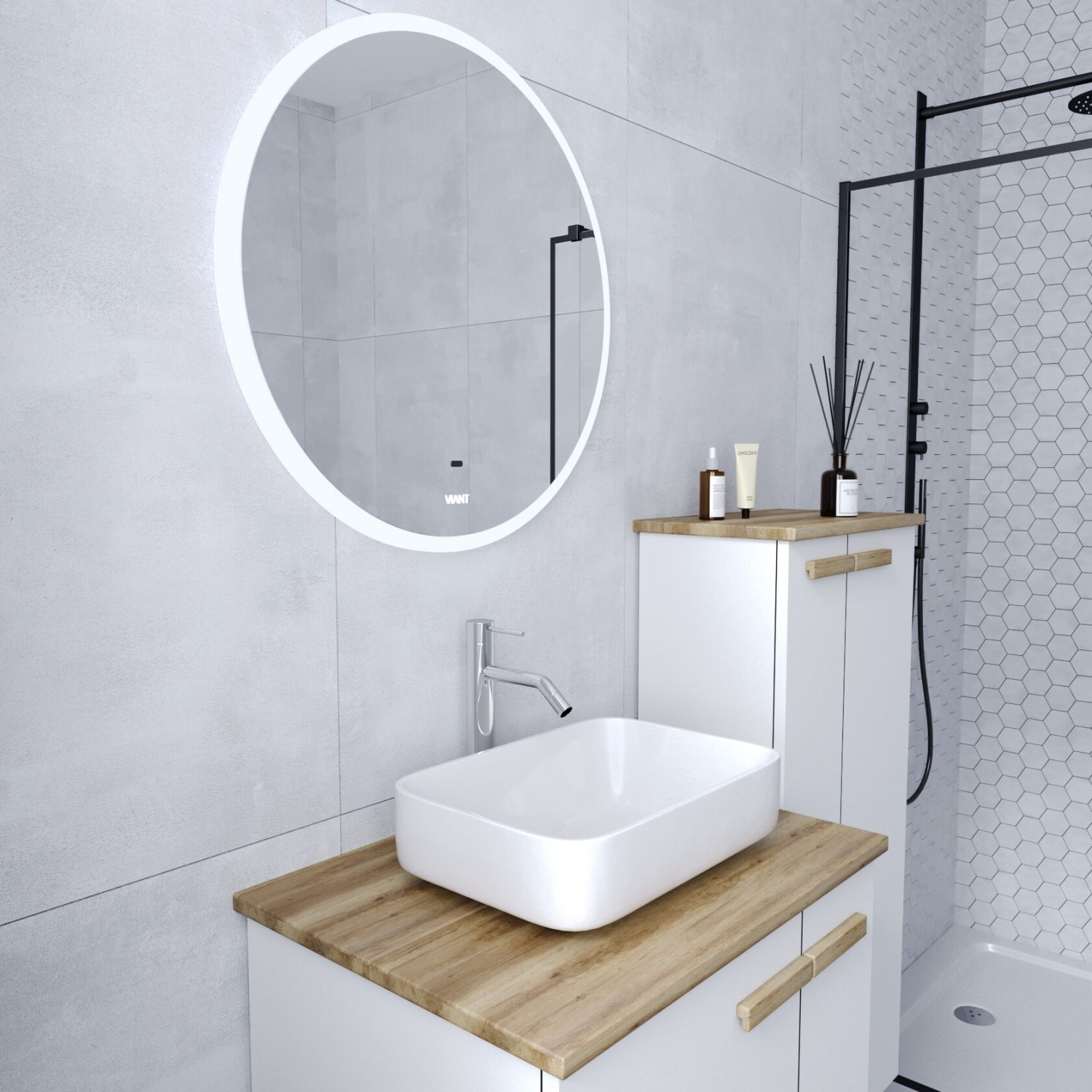 Тумба подвесная Viant Мюнхен 70 с раковиной Moduo 50, белый