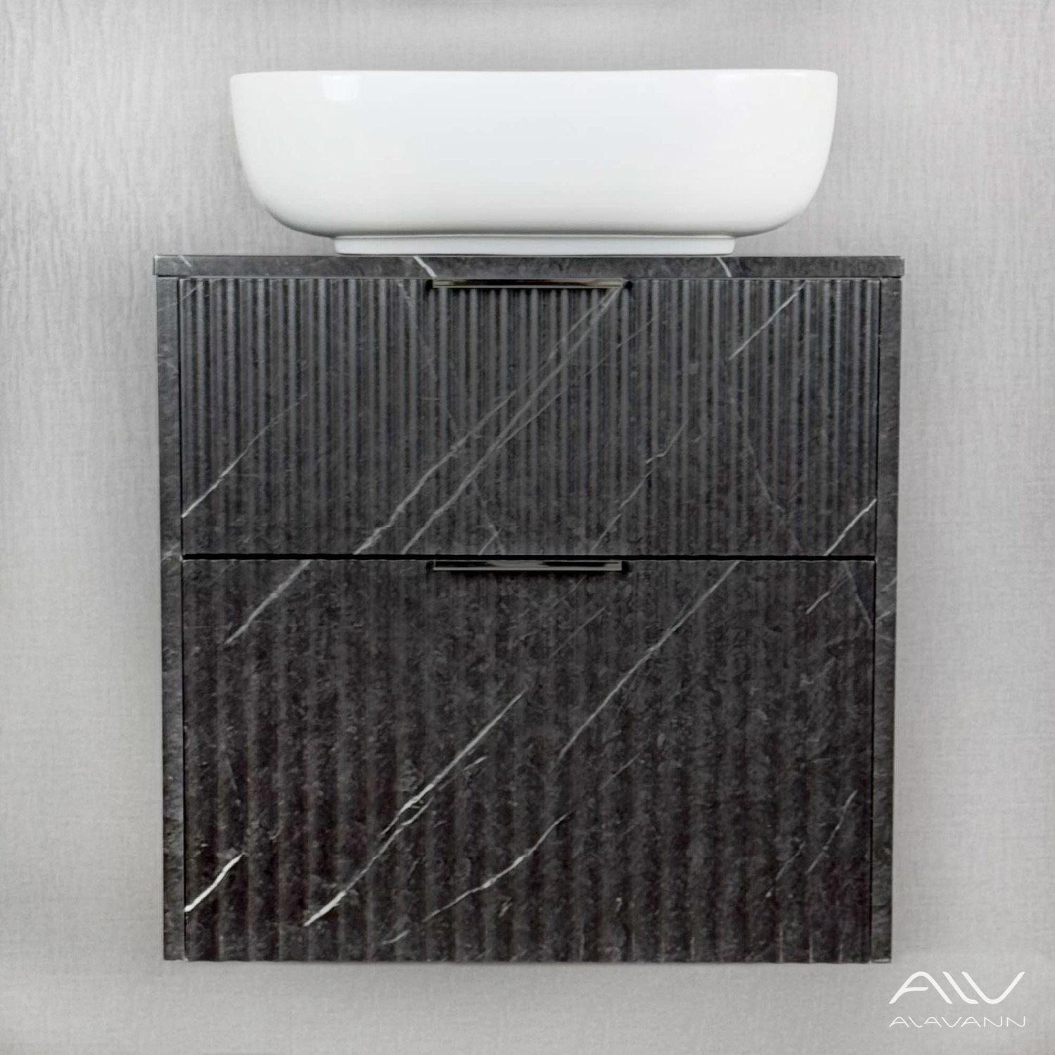 Тумба подвесная Alavann Anna 60 с раковиной Moduo 50 SQUARE, черный мрамор