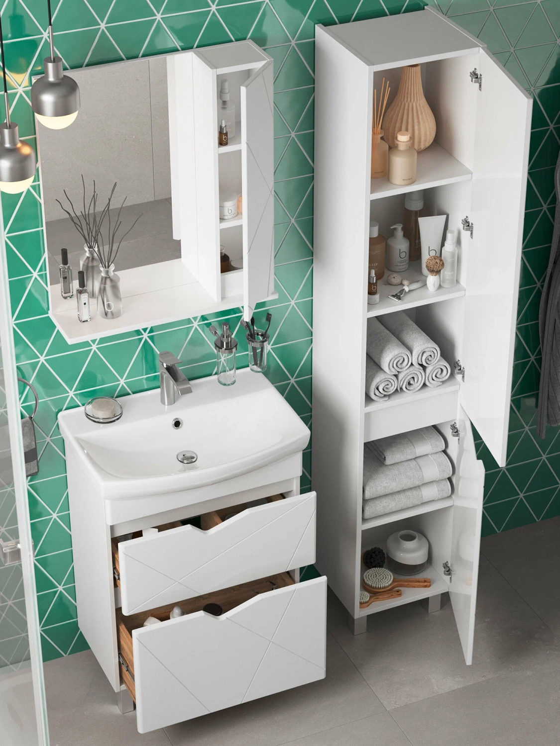 Тумба напольная SanStar Линни 60 с раковиной Клермонт 60, белая