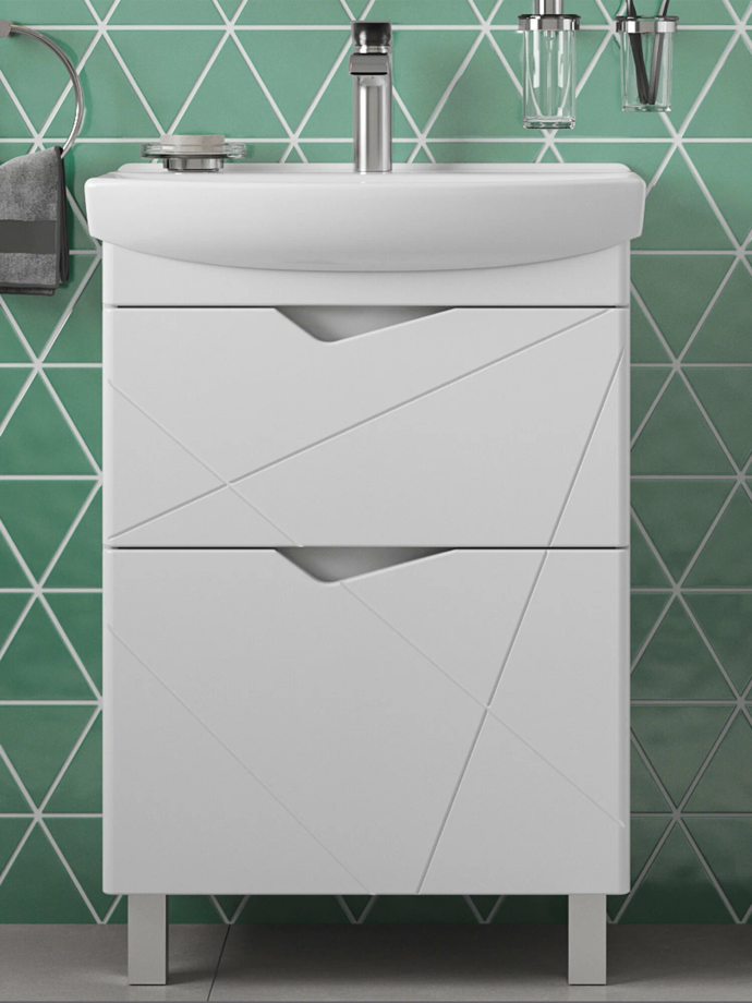 Тумба напольная SanStar Линни 50 с раковиной Клермонт 50, белая