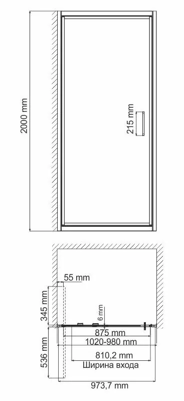 Душевая дверь WasserKraft Salm 27I12 100 в нишу, распашная, прозрачное стекло, хром