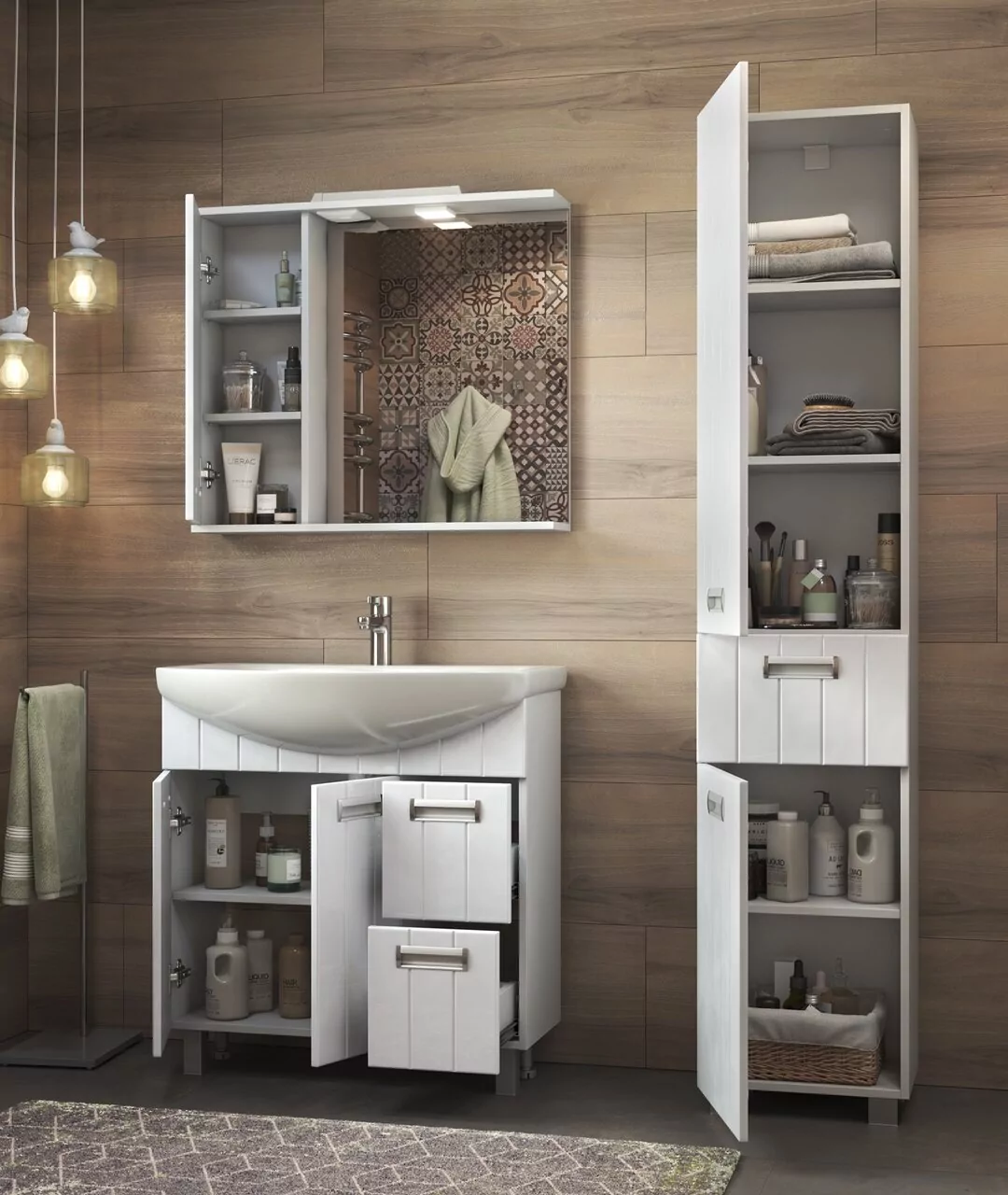 Тумба напольная Vigo Diana 80 с раковиной Балтика 80, 2 двери, 2 ящика, белый