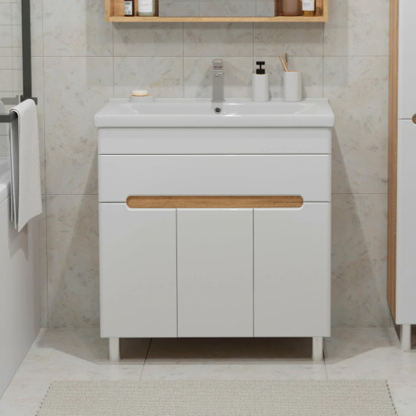 Тумба напольная SanStar Модена 80 с раковиной Фест 80, белая, дуб вотан