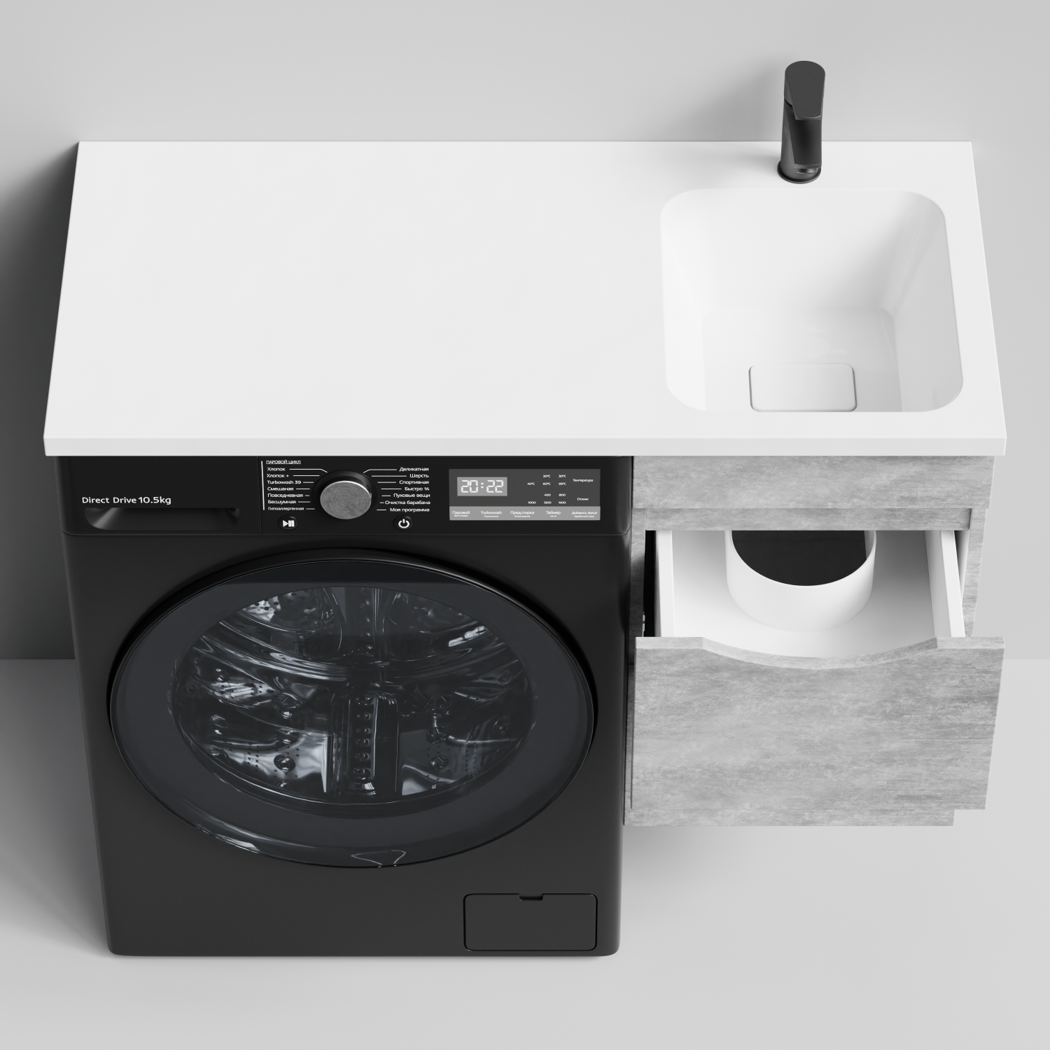 Тумба Vod-ok 38 с раковиной Смайл 100 подвесная, под стиральную машину, правая, Горный камень