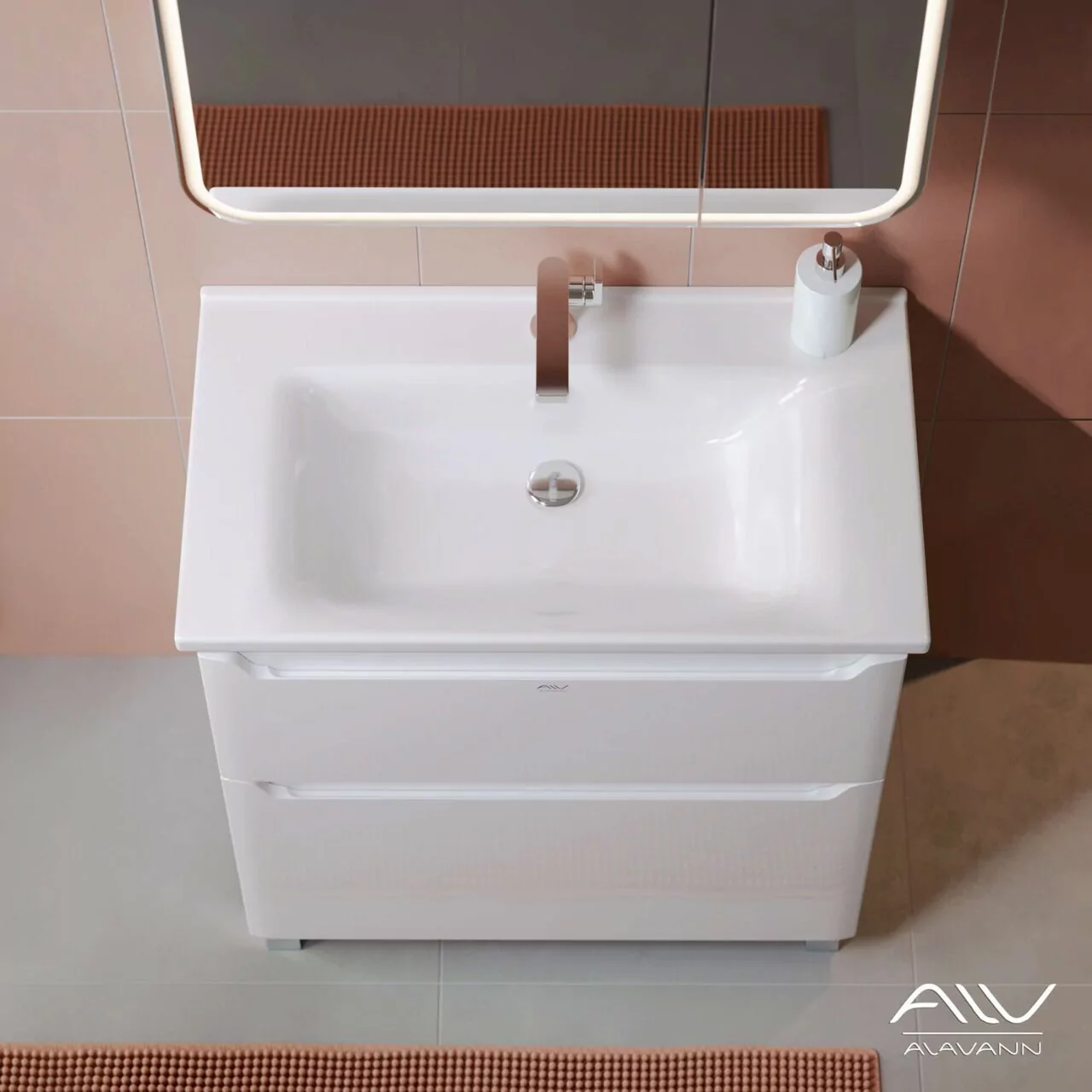Тумба напольная Alavann Lana 80 с раковиной Q 80, белая