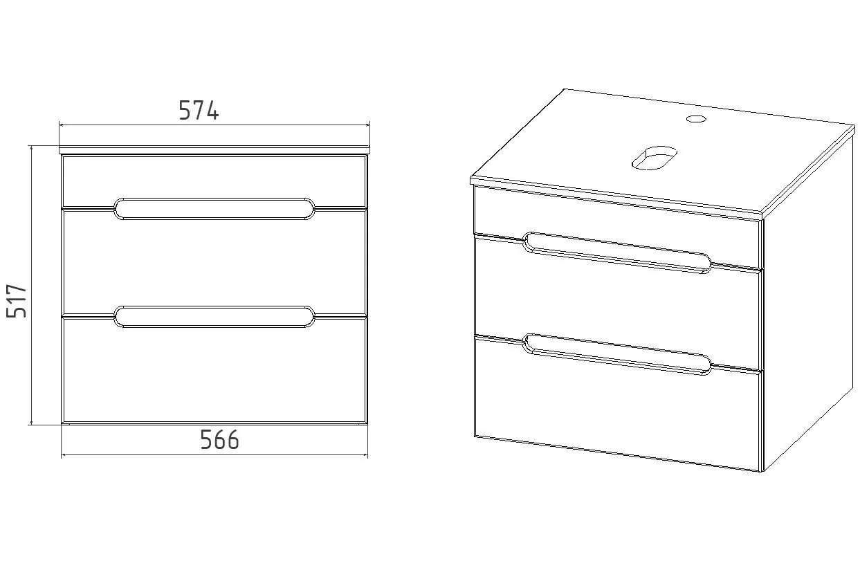 Тумба подвесная Viant Марсель 60 с раковиной Como 60, два ящика, графит