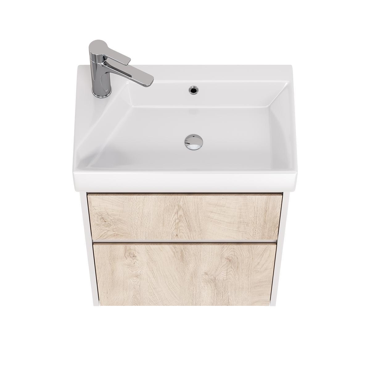 Тумба с раковиной подвесная Dreja Slim 55 см, белый/дуб кантри