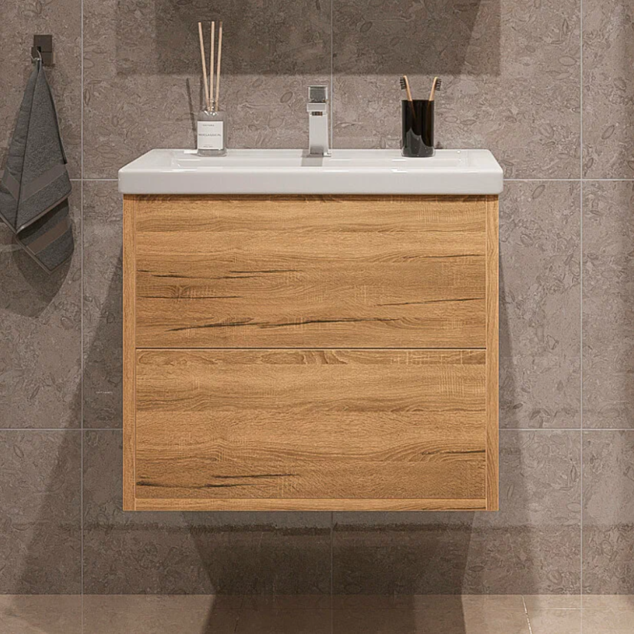 Тумба подвесная SanStar Siva 50 с раковиной Фостер 50 (комплект) Дуб вотан