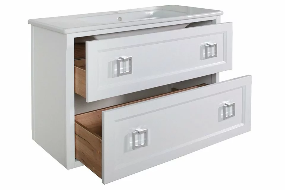 Тумба подвесная 2 ящика ASB Woodline Рома 100 П с раковиной Эйфория 100, белый