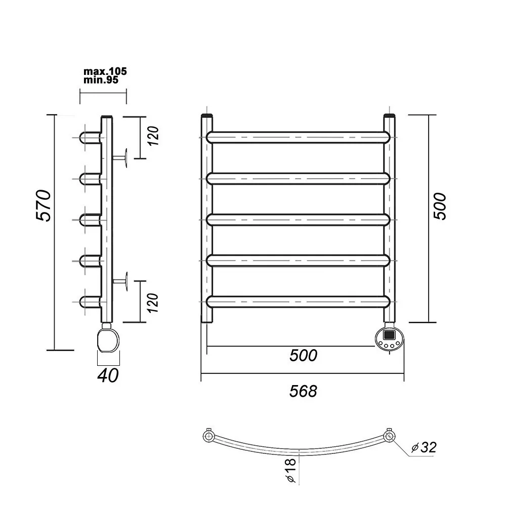 Полотенцесушитель электрический Domoterm Калипсо П5 500X500 ER правый, золото