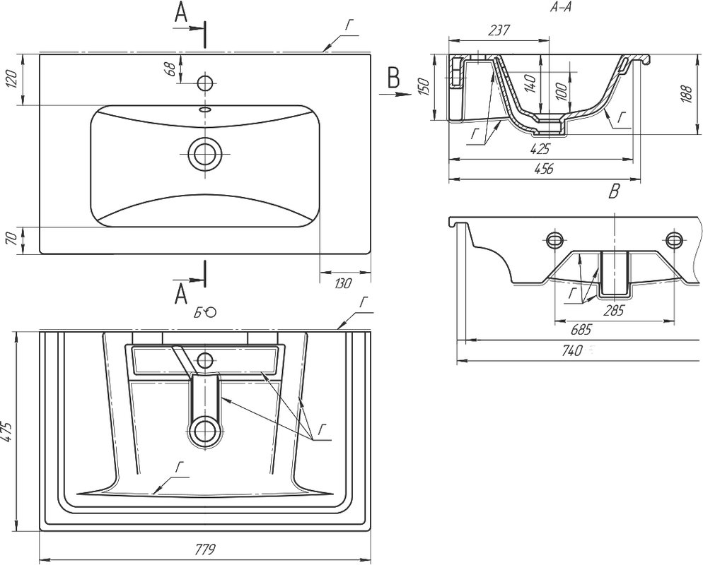 Тумба с раковиной подвесная Dreja Euphoria 80 см, бежевый