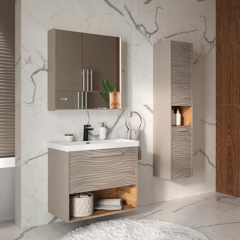 Тумба с раковиной EQUIL Gleam 80 подвесная, один ящик, амарок/дуб вотан