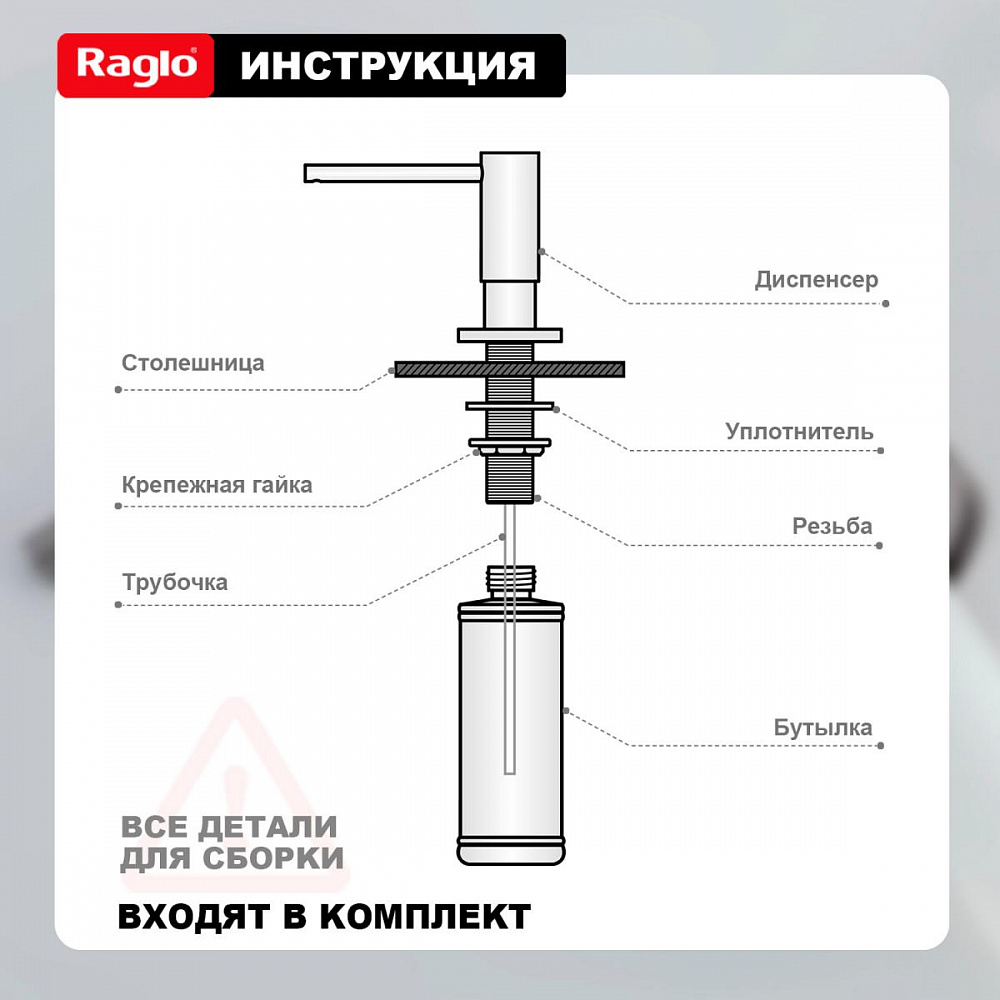 Дозатор для моющего средства Raglo встраиваемый R720.02.05 латунь, сатин от магазина Vanna-Vanna.ru!