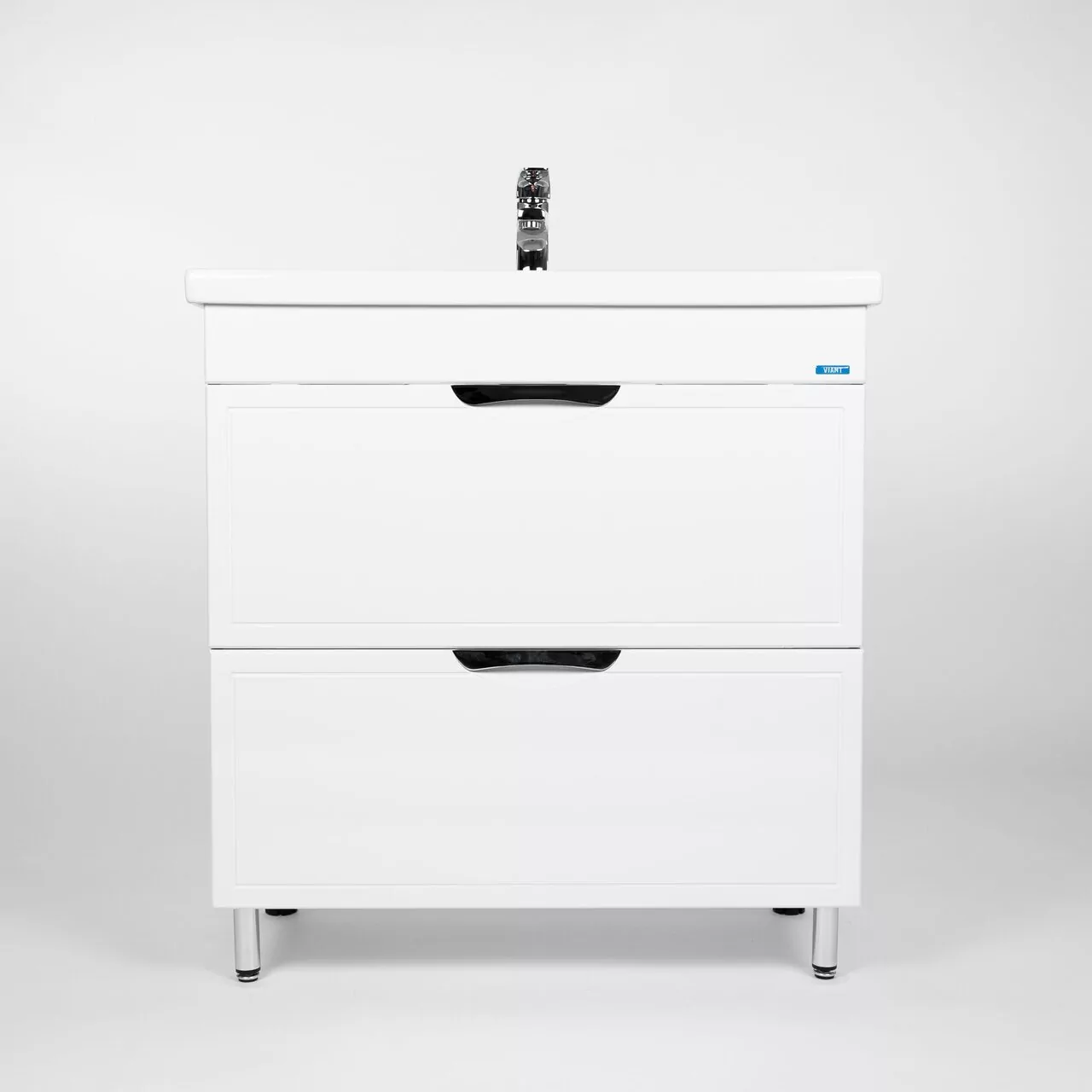 Тумба напольная Viant Лима 80 с раковиной Como 80, два ящика, белый