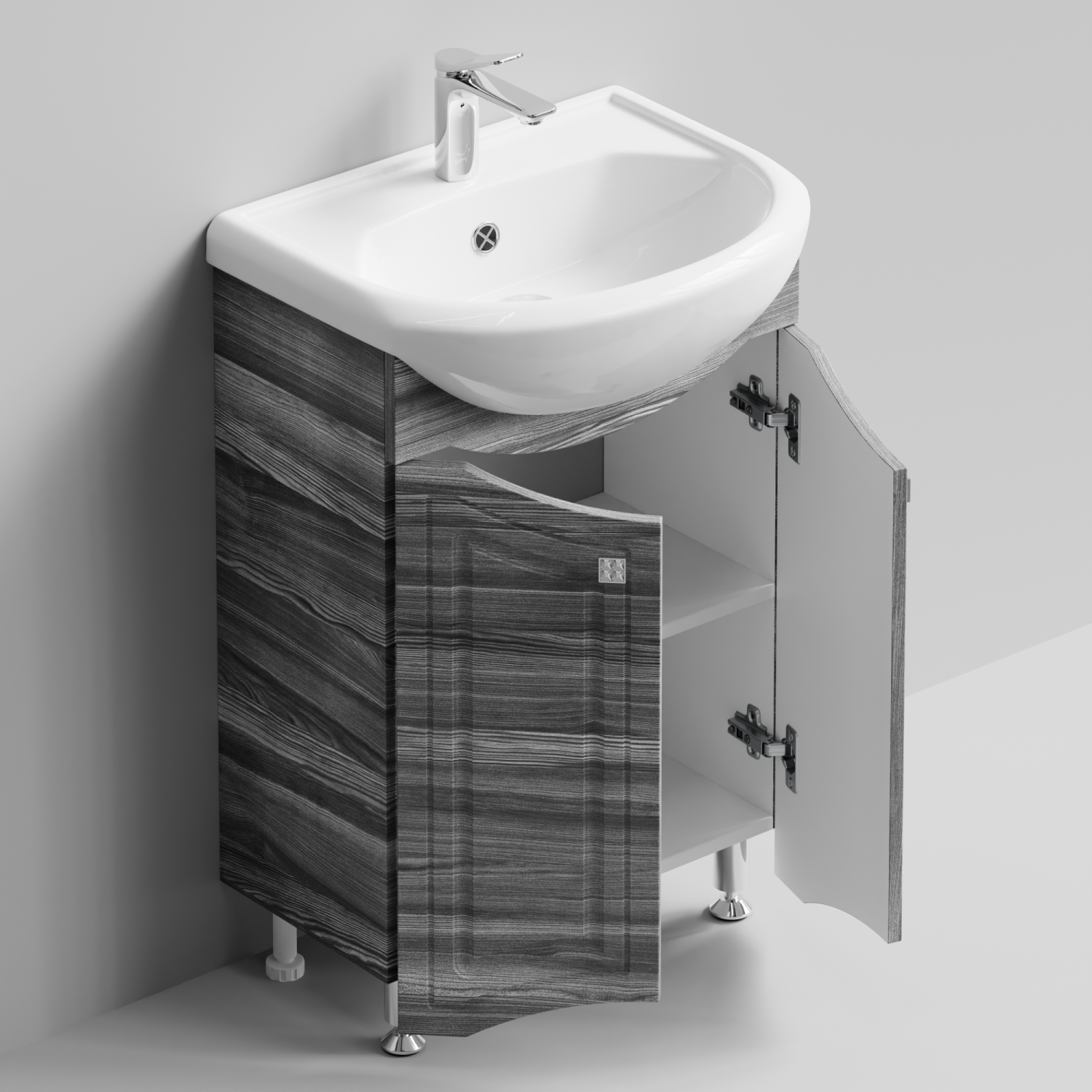Тумба с раковиной Адам 55 напольная, Лиственница структурная контрастно-серая