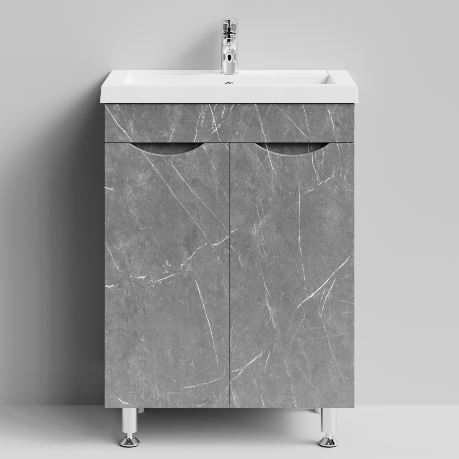 Тумба с раковиной Vod-ok Смайл 58 напольная, Мрамор Серый софт тач