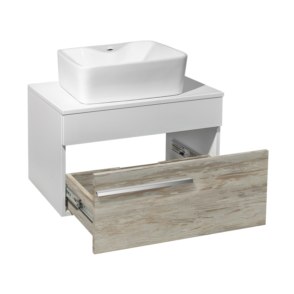 Тумба с раковиной подвесная Runo Вудлайн 65 скандинавский дуб/белый