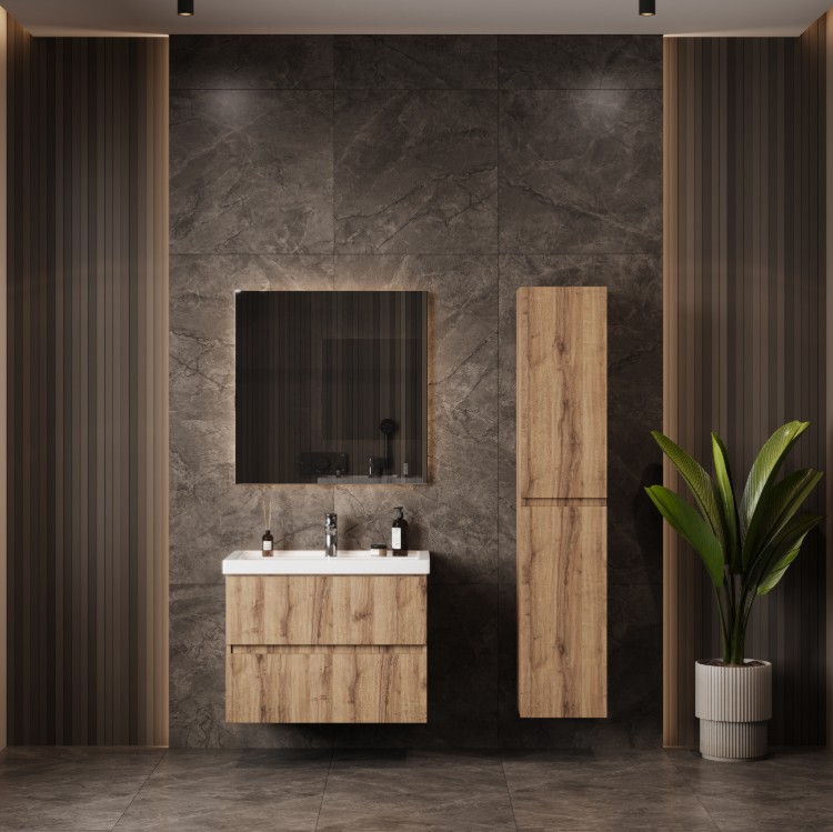 Тумба Onika Дарон 80 подвесная с раковиной Фостер 80, дуб крафт золотой