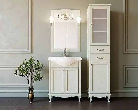 Тумба напольная ValenHouse Эллина 65 с раковиной Классик 65, 2 двери, слоновая кость, хром