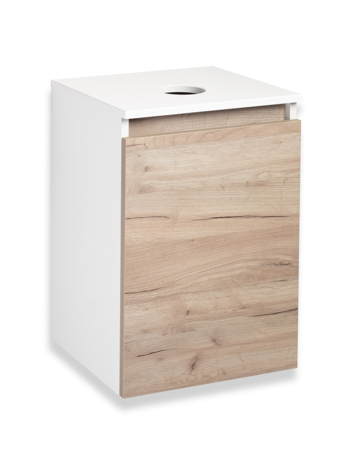 Тумба подвесная Runo Бари 40 под накладную раковину, крафт дуб/белый
