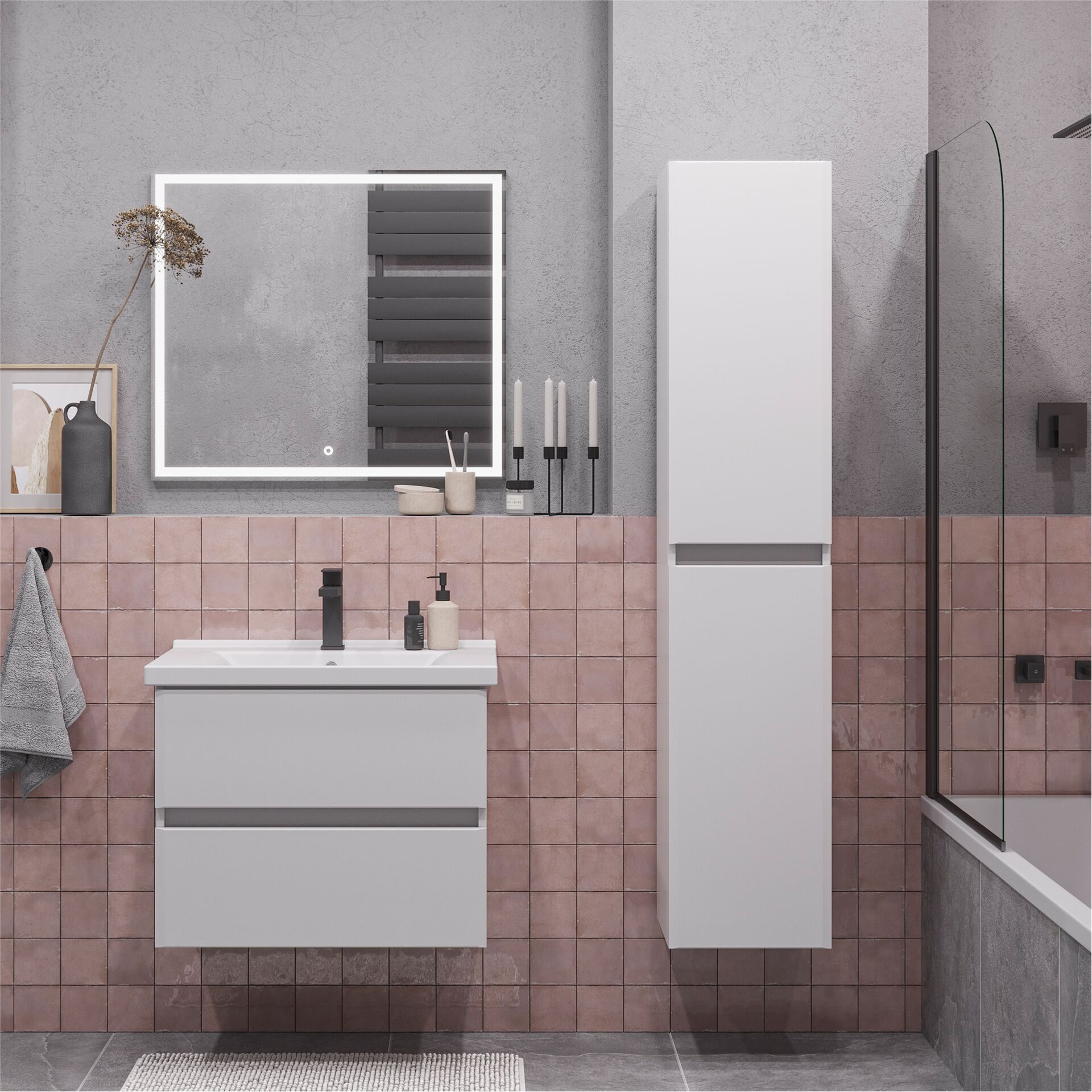 Тумба подвесная SanStar Велья 70 с раковиной Миранда 70 (комплект), белая