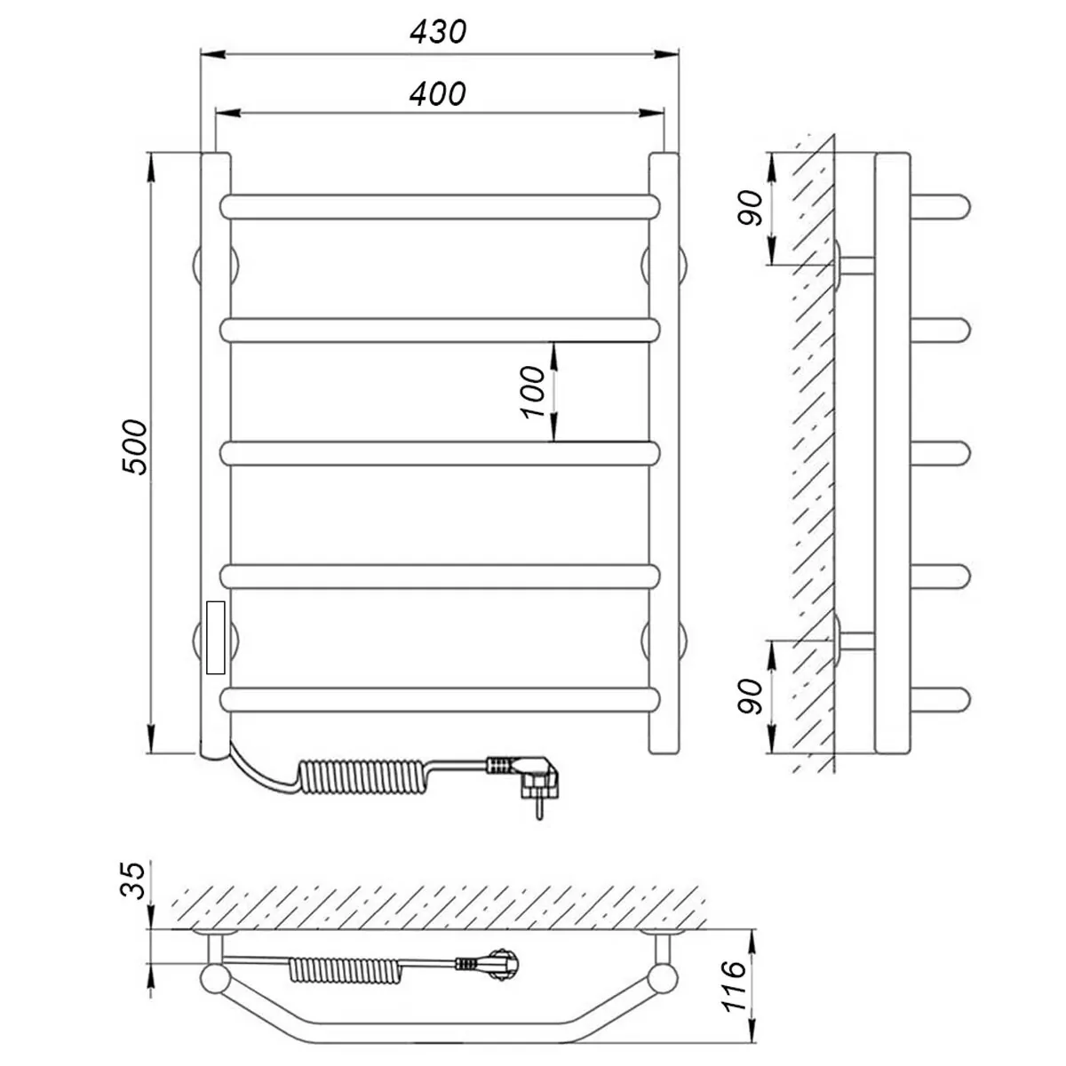 Полотенцесушитель электрический Laris Виктория П5 400х500 с терморегулятором, левый, хром от магазина Vanna-Vanna.ru!