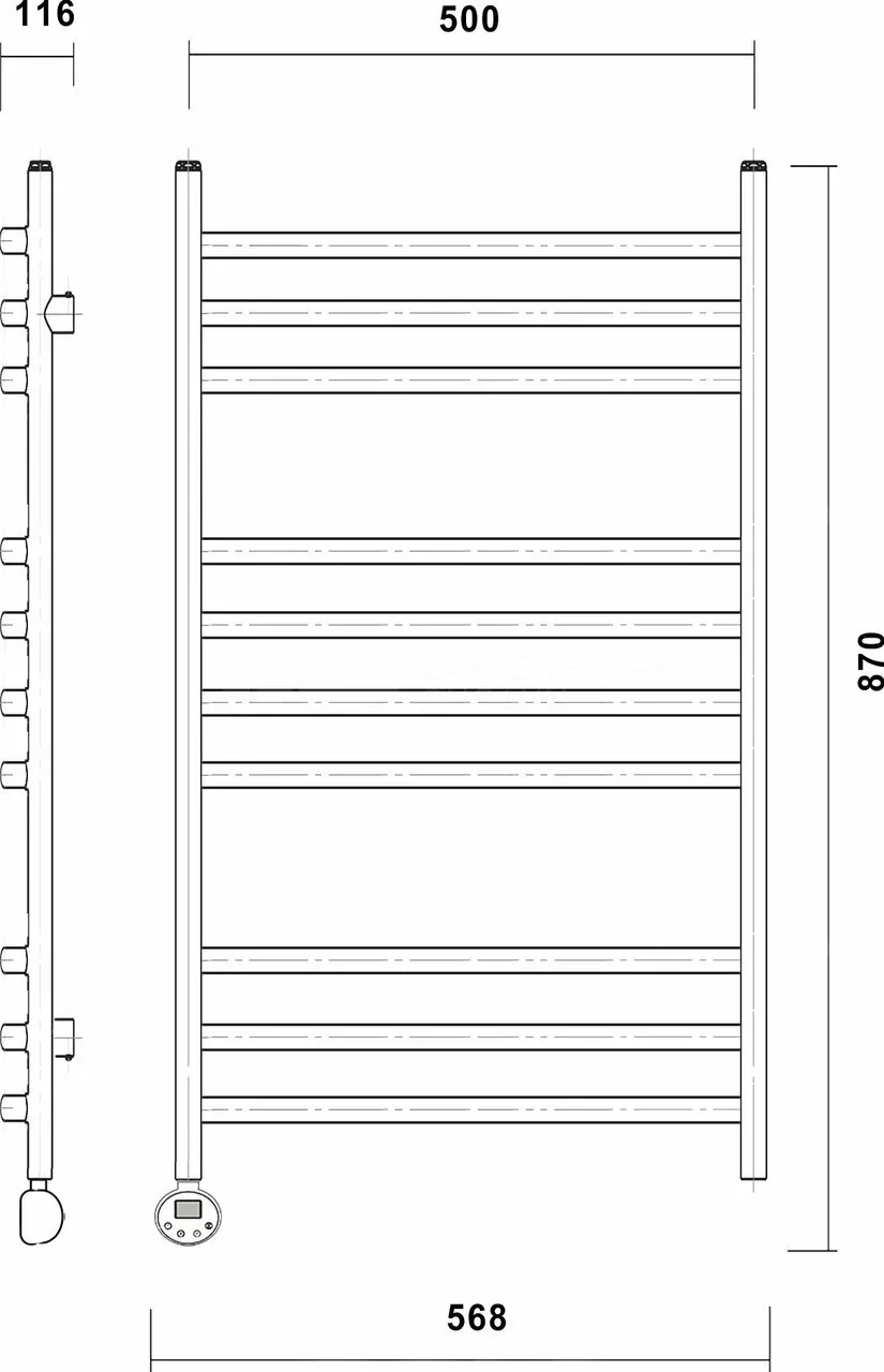 Полотенцесушитель электрический Калипсо Domoterm П10 500х800 L левый, черный матовый