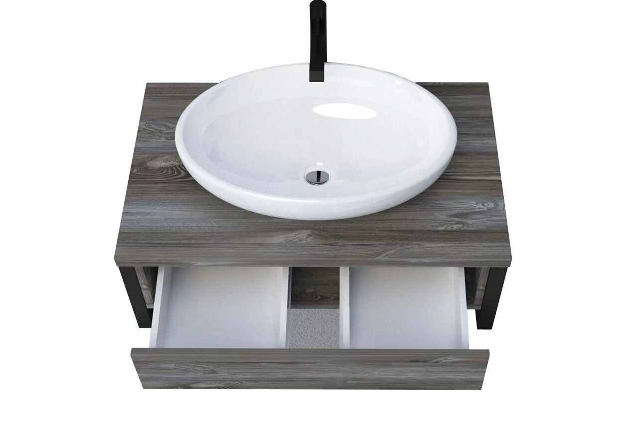 Тумба подвесная 1Marka Grunge loft 100П с раковиной Roll 53, 1 ящик, дуб намибия