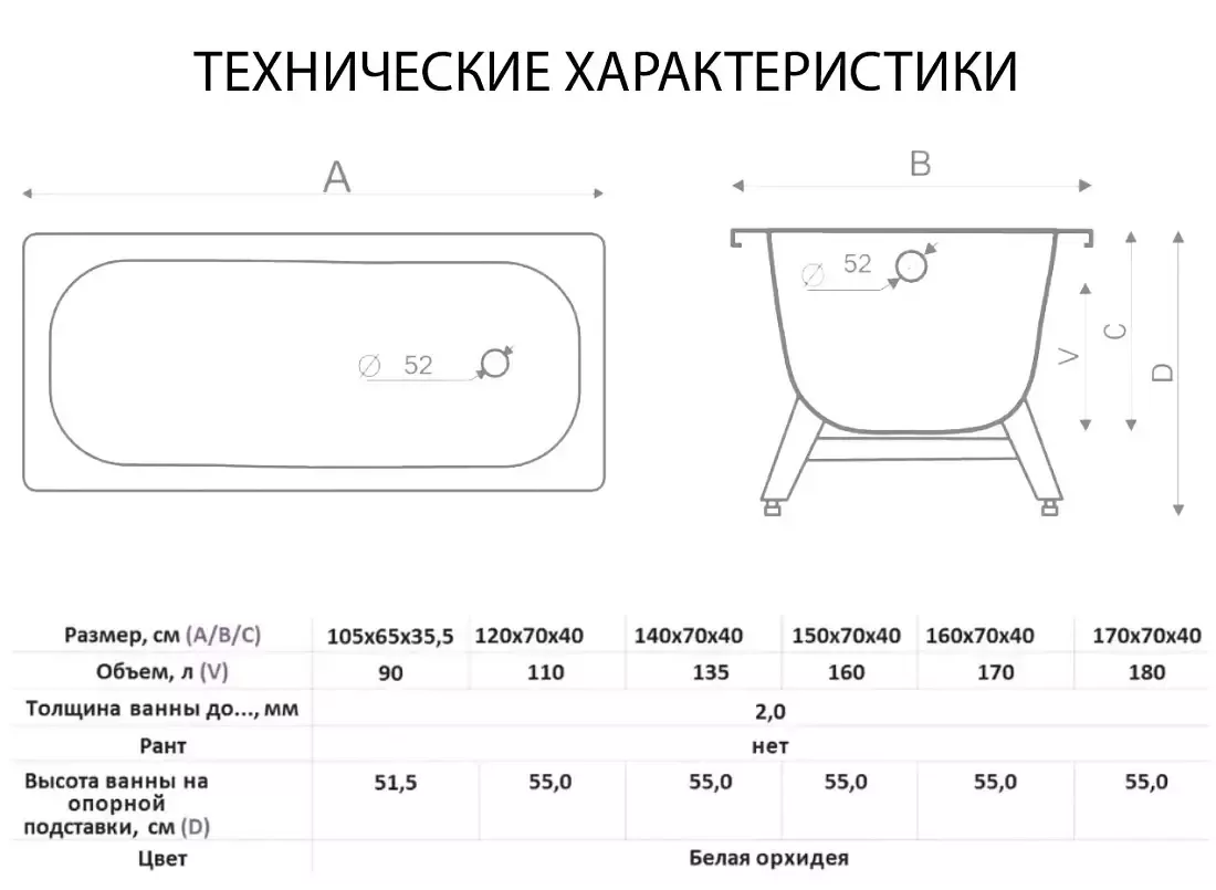 Ванна стальная Виз Donna Vanna 150x70 прямоугольная