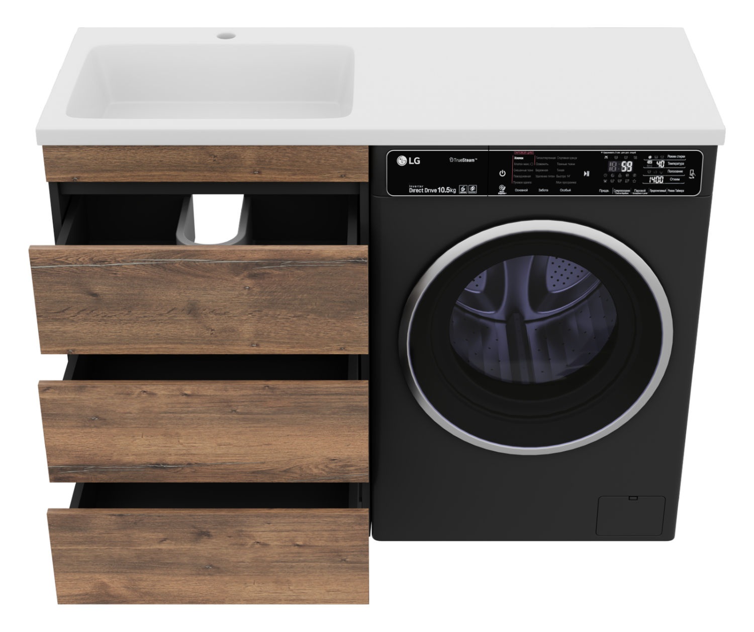 Тумба с раковиной Misty Коломбо 60 под стиральную машину с раковиной Эстет Даллас 120 R, дуб галифакс/антрацит