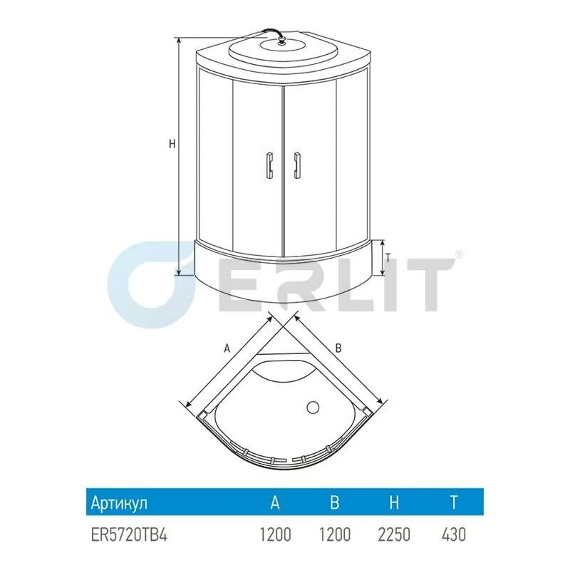 Душевая кабина Erlit ER5720TB2 120x120 от магазина Vanna-Vanna.ru!