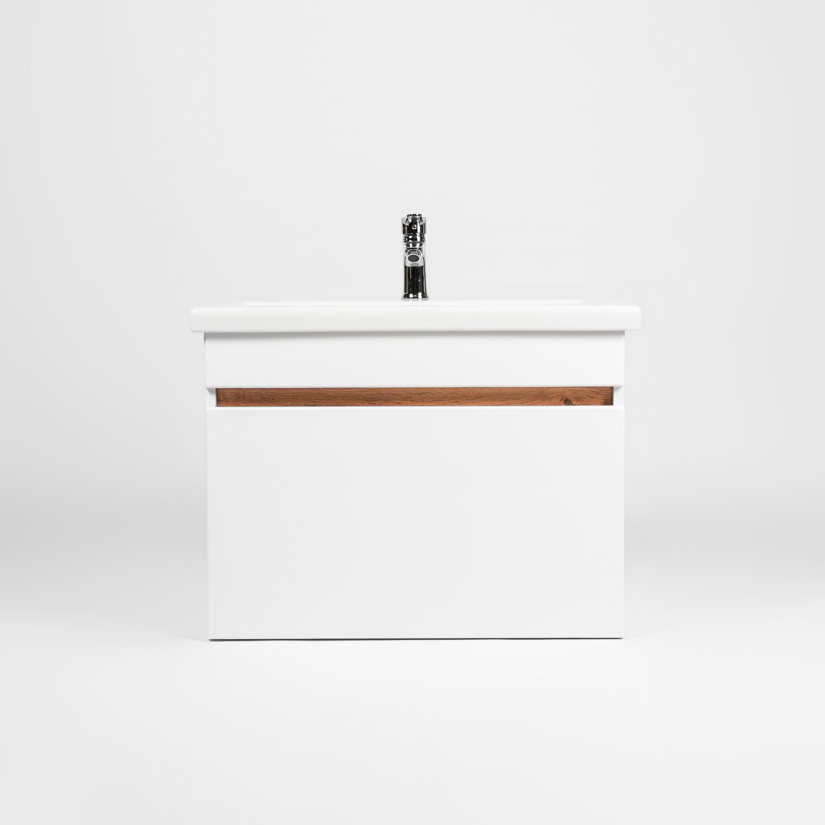 Тумба подвесная Viant Мальта 70 с раковиной Como 70, один ящик, белый/дуб вотан