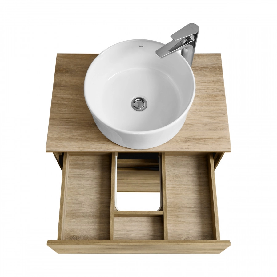 Тумба подвесная Aquaton Либерти 60 раковиной Одри 40х40 Soft, дуб эльвезия