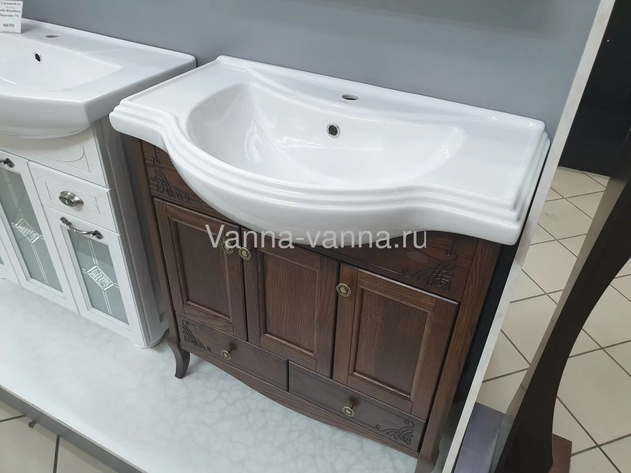 Тумба напольная Asb-Woodline Салерно 80 с раковиной Классик 80, антикварный орех