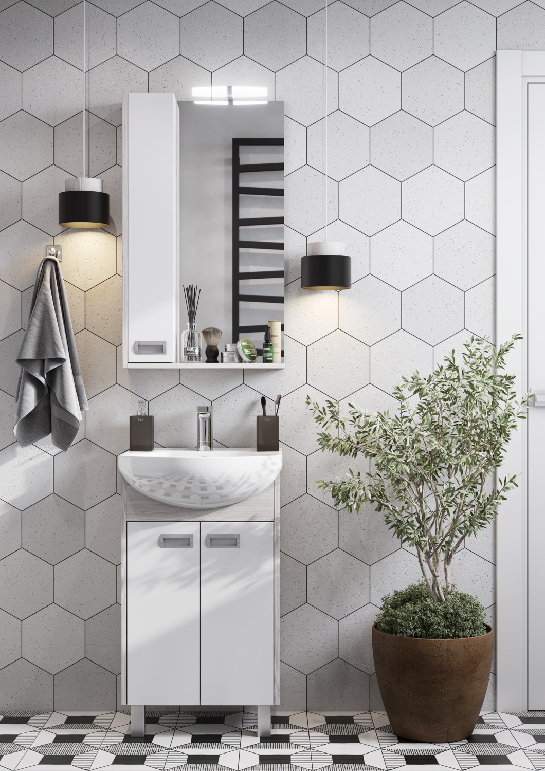 Зеркало со шкафчиком Aquaton Бекка 50 L, свет, белый/дуб сомерсет