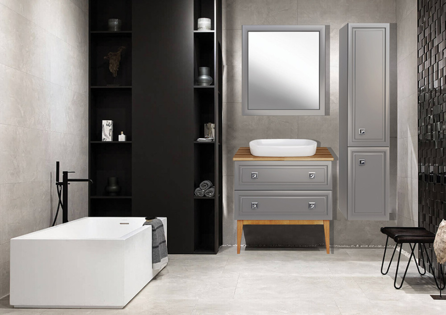 Мебель для ванной ASB Woodline Каталина 80 комплект, подвесной, grey, хром