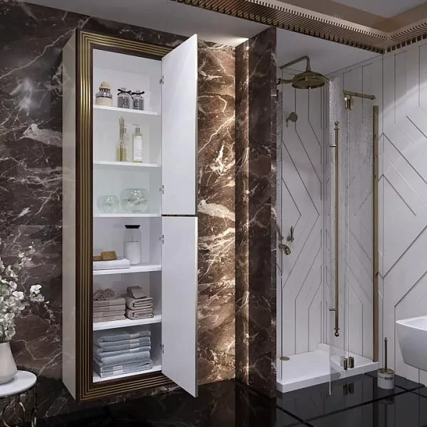 Пенал Opadiris Карат 50 L/R подвесной, универсальный, бежевый глянцевый с золотой патиной