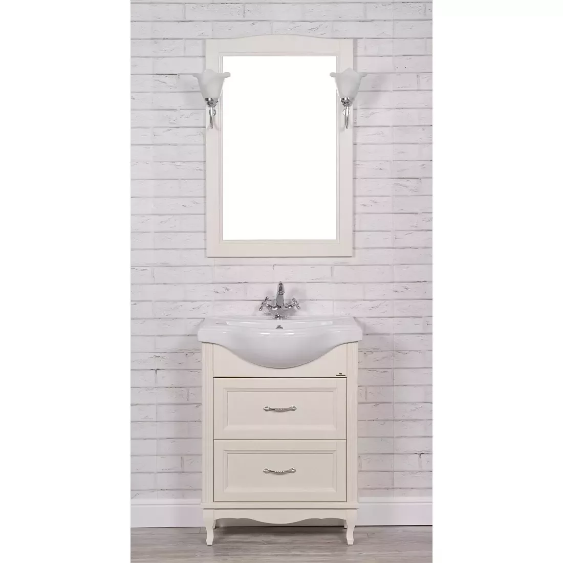 Тумба напольная ValenHouse Эллина 65/2 с раковиной Классик 65, 2 ящика, слоновая кость, хром