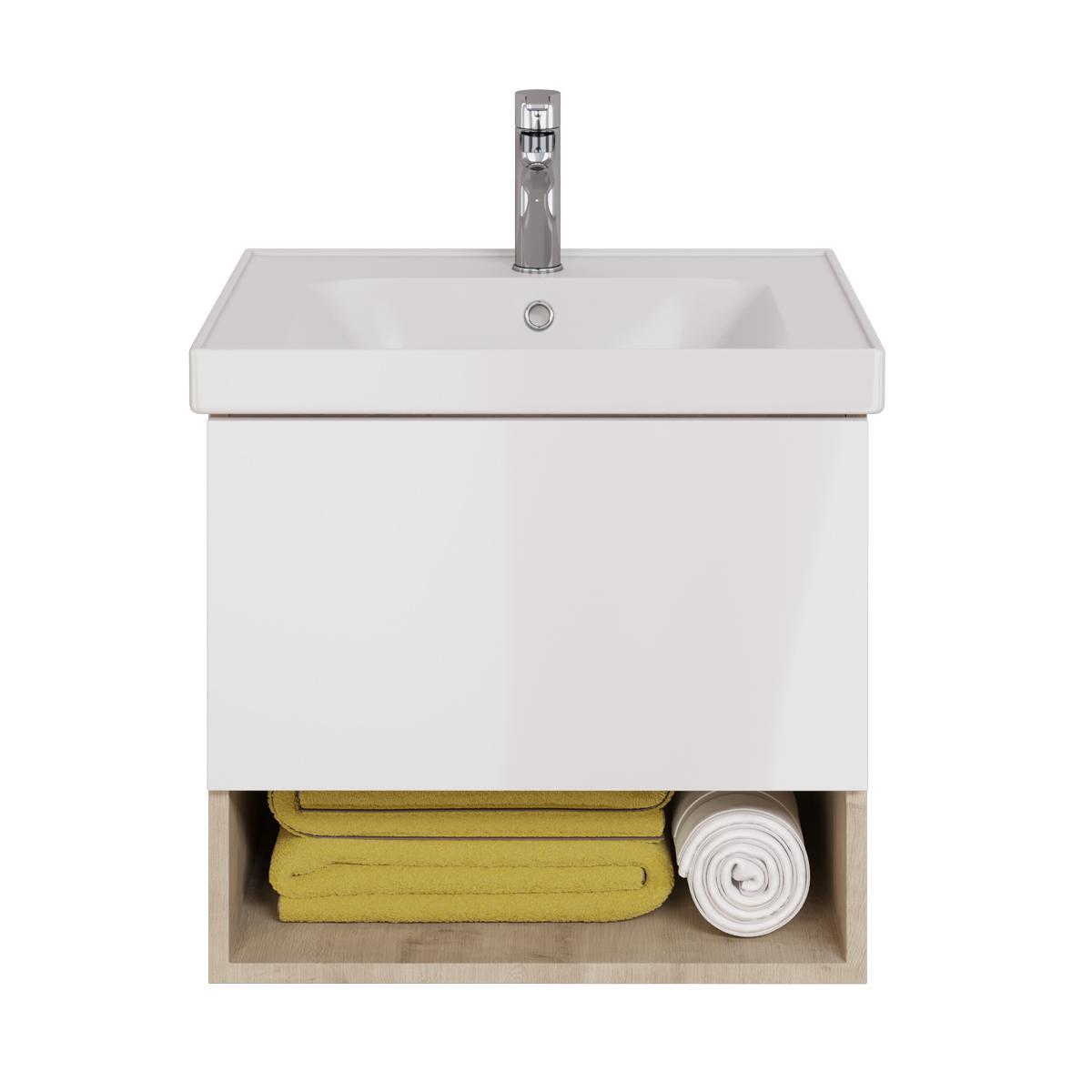 Тумба с раковиной подвесная Dreja Perfecto 60 см, дуб эврика/белый