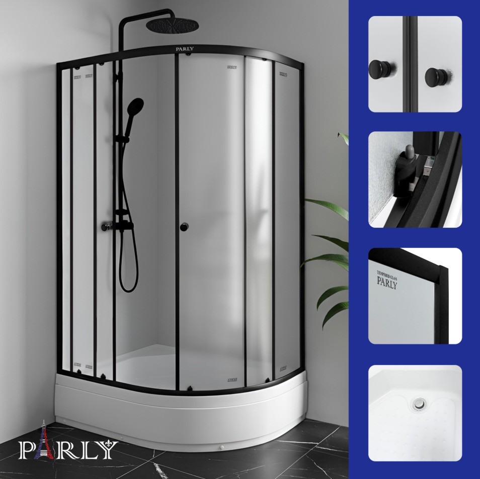 Душевой уголок PARLY ZFM1201B L 120х80х195 асимметричная, с поддоном, прозрачное стекло, черный