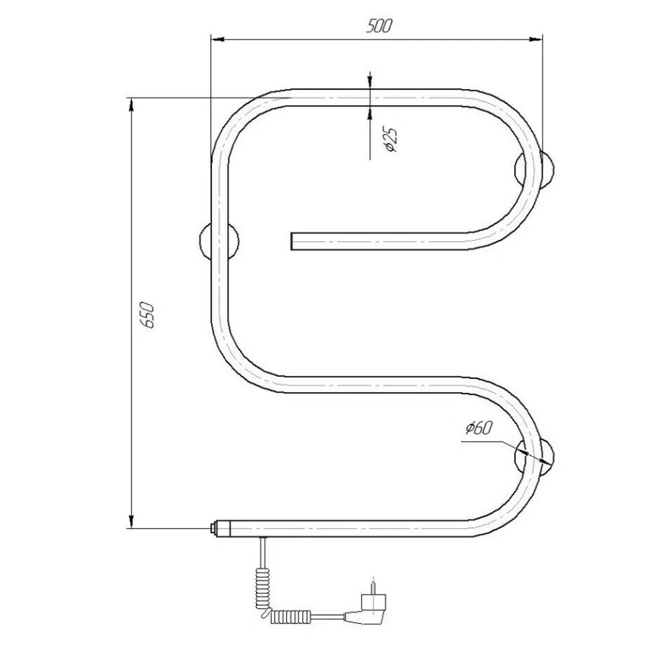 Полотенцесушитель электрический Domoterm 105-25 50х65 L левый, хром