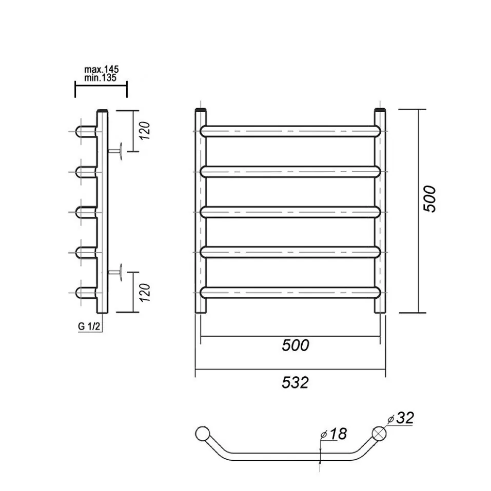 Полотенцесушитель водяной Domoterm Лаура П5 500х500 хром