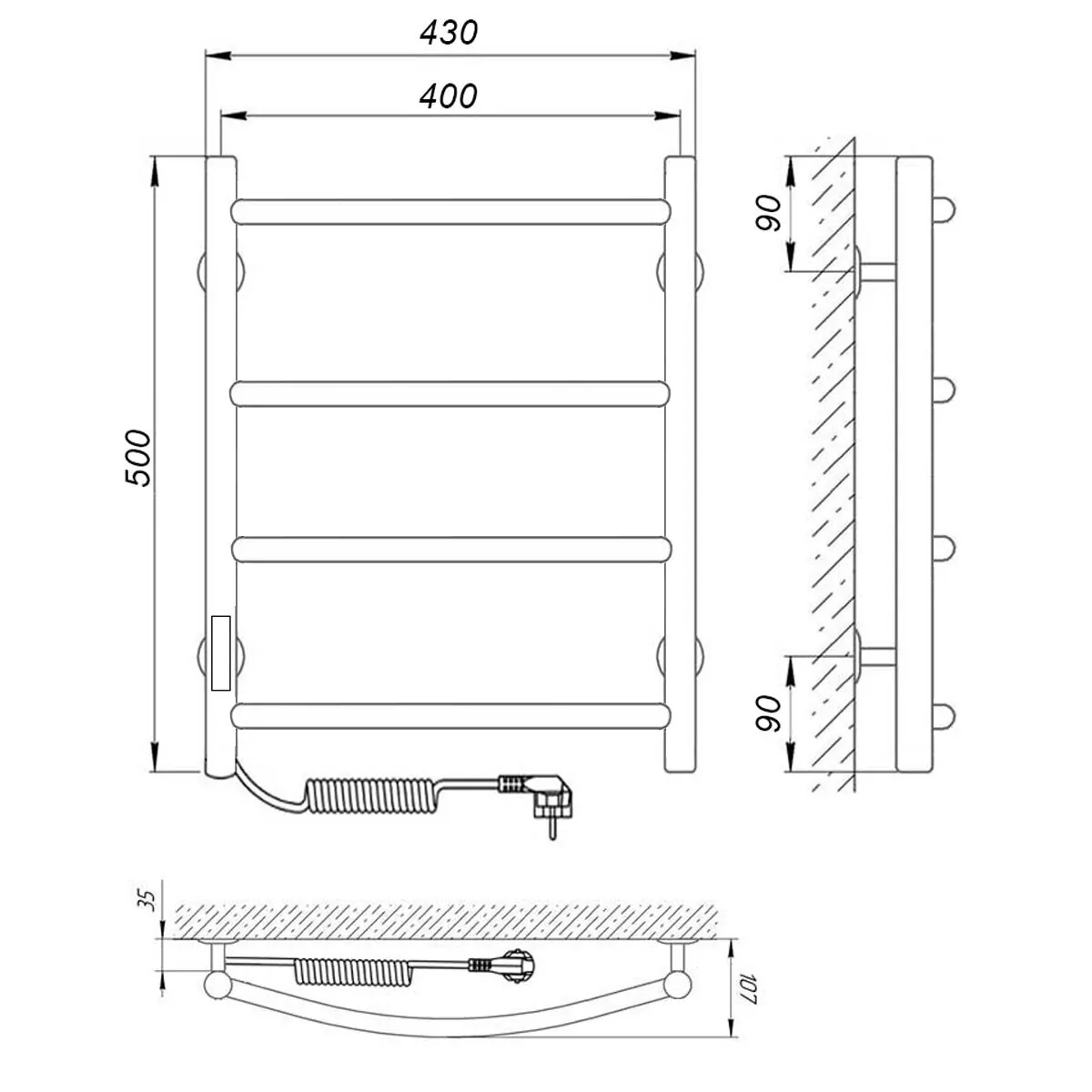 Полотенцесушитель электрический Laris Классик П4 400х500 с терморегулятором, левый, хром