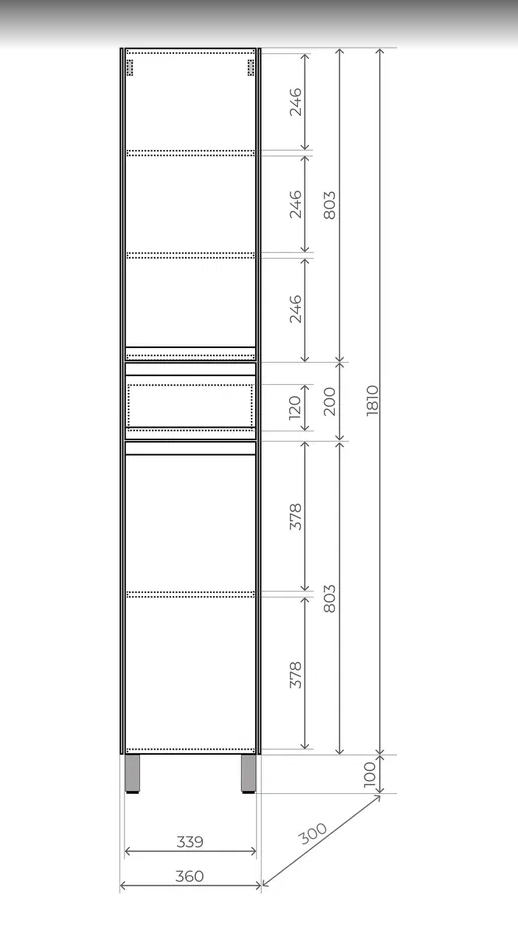Пенал Style Line ЛИМА 36, напольный, 1 ящик, 2 двери, белый матовый