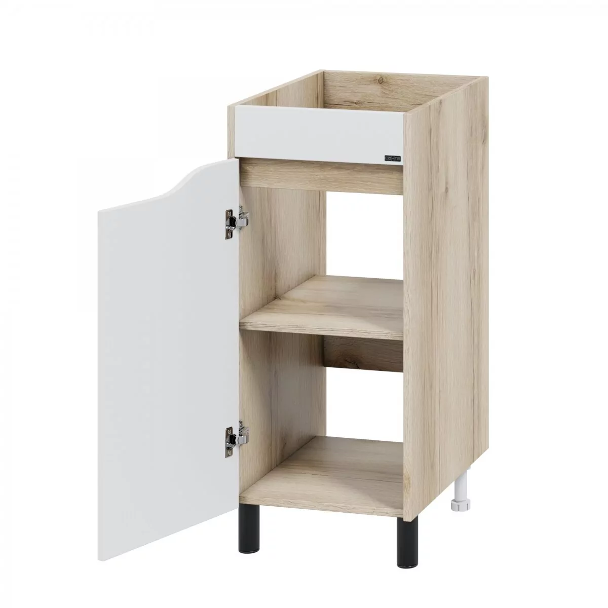 Тумба напольная Санта Сатурн 38 с раковиной Лидер 100 под стиральную машину, L левая, дуб австрийский с белым