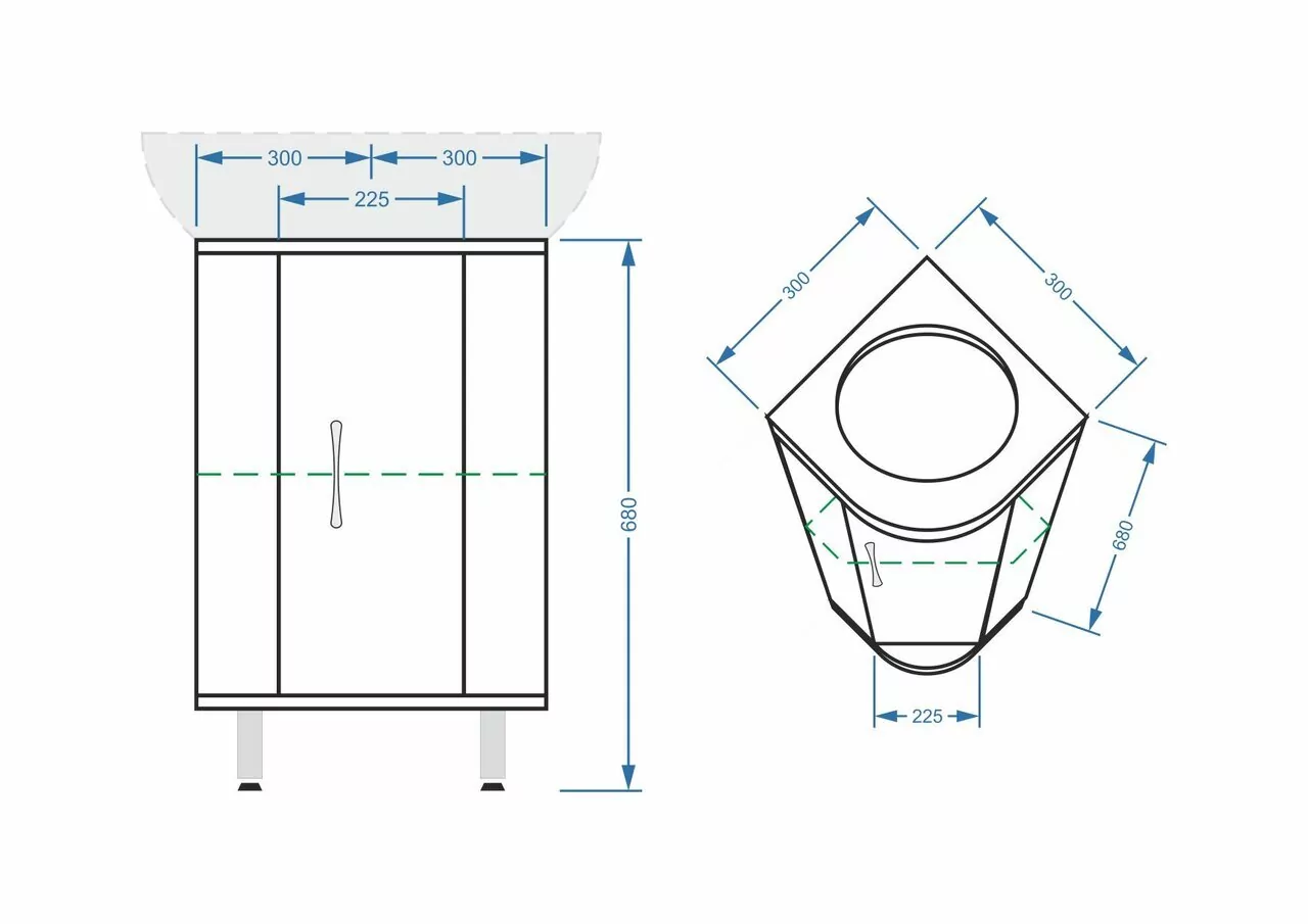 Тумба с раковиной Stella Polar Концепт 30 напольная, угловая, белая