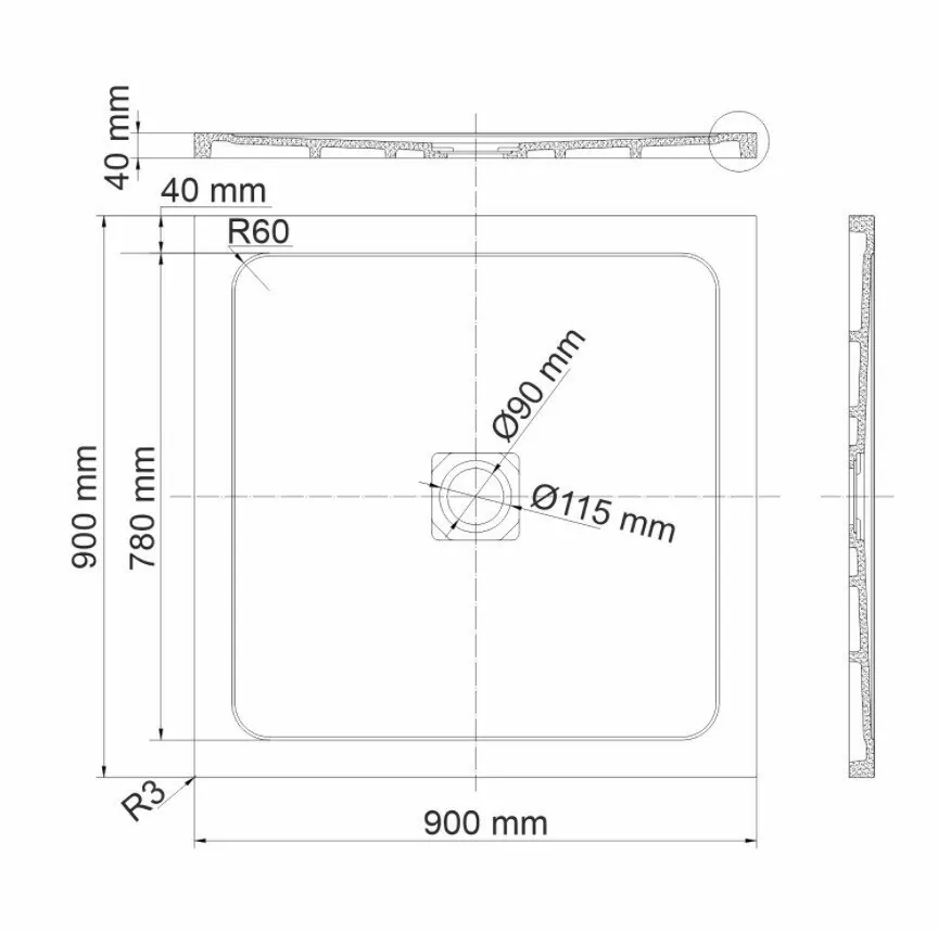Поддон для душа WasserKraft Dinkel 58T03 90х90 квадратный, из искусственного камня, белый глянец